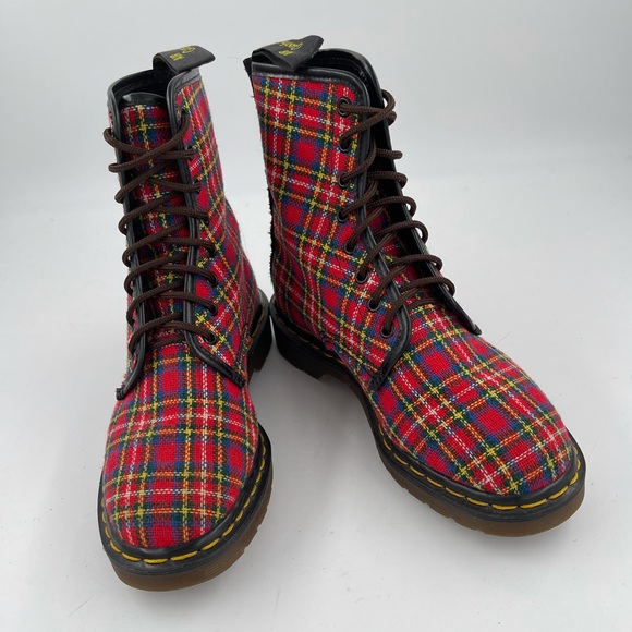 Vintage 80’s Dr Martens Tartan Textile Double Stitched Boots Made England Size 7 - Picture 12 of 16
